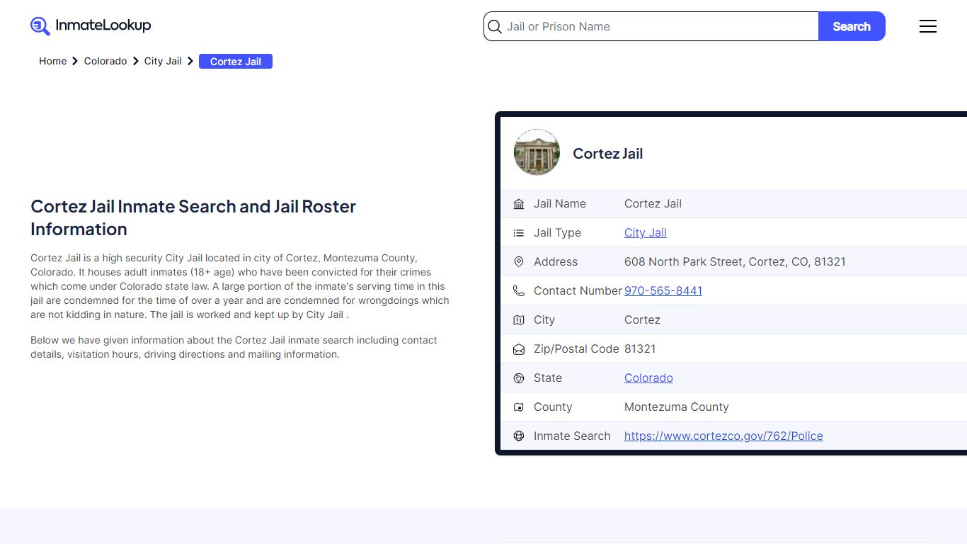Cortez Jail Inmate Search and Jail Roster Information